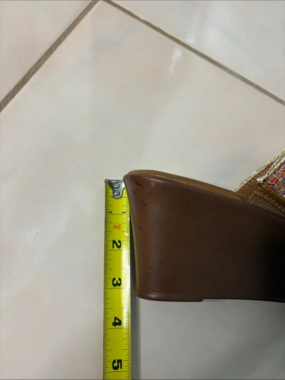 Lauren Blackwell Mahogany Wedge Sandals with Multicolor Metallic Straps. Size 8